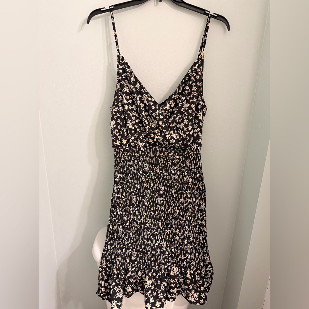 Floral Smocked Black Spaghetti-Strap Dress